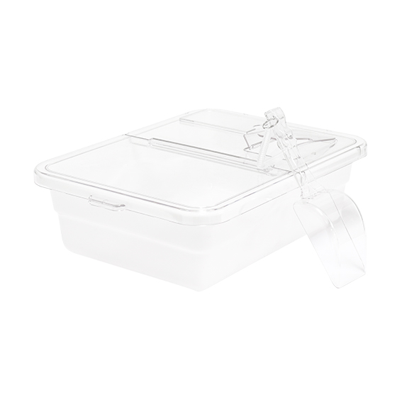 BT036 C white plastic bulk food tub 260x330x100mm with clear hinged lid and loose scoop.jpg