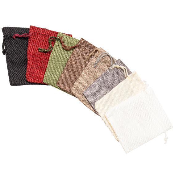 HP105 Group hessian look drawstring pouches 80x105mm assorted colours.jpg