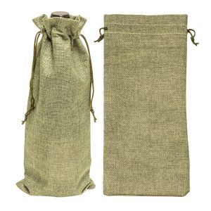 HP340 OGN hessian look drawstring bottle bag 150x340mm olive green with wine bottle.jpg