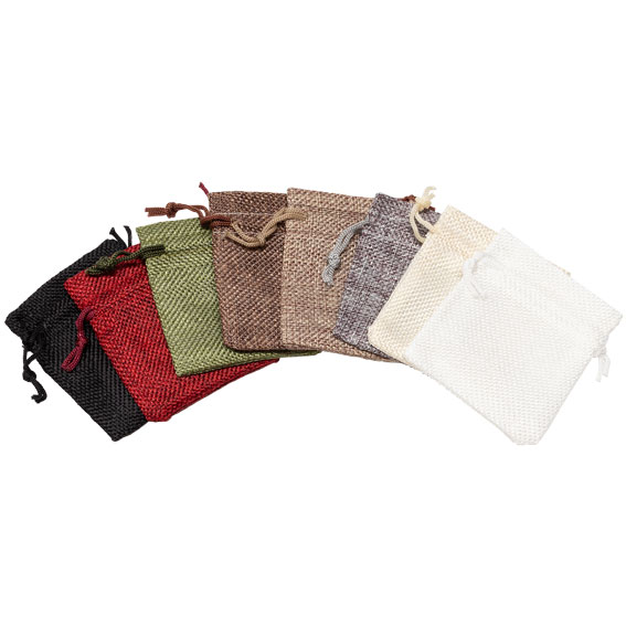 HP80 Group hessian look drawstring pouches 70x80mm assorted colours.jpg