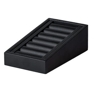J166-4B - leatherette 6-trench ring / bangle wedge display - black