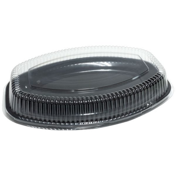 P20O B 19.5x13 inch oval bakery deli platter base black with PL20O clear lid.jpg