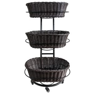 PWB3O-CH - 3-Tier Oval Polywicker Basket Stand – front view - chocolate