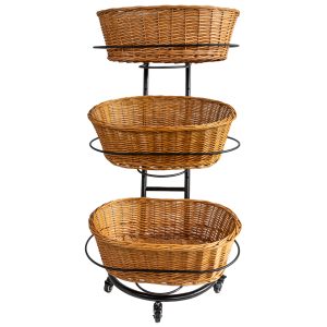 PWB3O-CH - 3-Tier Oval Polywicker Basket Stand – front view - natural