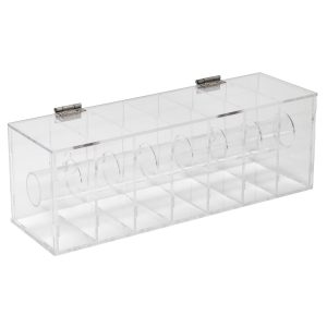 DWLCAB-7E - clear acrylic box with 7 sections for Day of the Week sticker rolls and a hinged lid - empty